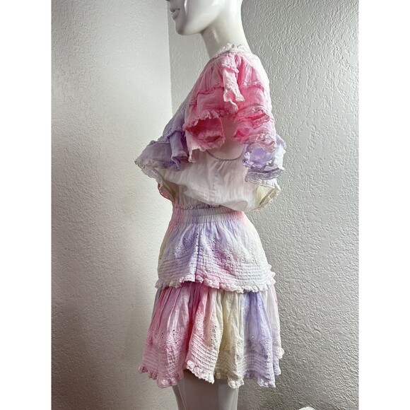 LoveShackFancy  Gwen Dress Multi Tie Dye Pastel Eyelet Lace Ruffles Sz XS - Picture 4 of 9